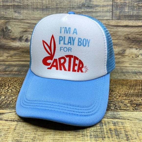 Playboy For Carter Mens Trucker Hat Blue Snapback Jimmy Carter President Cap - Picture 5 of 5